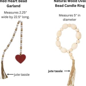 Ivory & Rustic Wood Bead Garland Set with Tassels – Pack of 4, Boho Home Decor Accents - Image 5