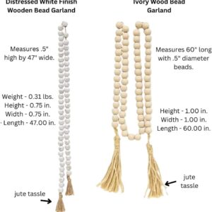 Ivory & Rustic Wood Bead Garland Set with Tassels – Pack of 4, Boho Home Decor Accents - Image 6
