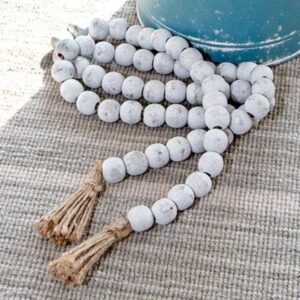 Ivory & Rustic Wood Bead Garland Set with Tassels – Pack of 4, Boho Home Decor Accents - Image 3