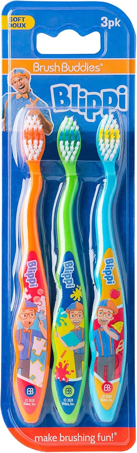 Brush Buddies Blippi Kids Toothbrushes – Soft Bristles, 3-Pack for Gentle Cleaning