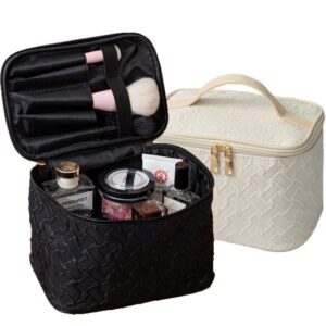 Umizolco Large Capacity Travel Makeup Bag – Black & White, Multi-Functional Cosmetic Organizer, Stain-Resistant Handheld Square Case