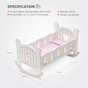 ROBOTIME Wooden Rocking Doll Cradle – Reversible Baby Doll Bed for Dolls up to 18 Inches - Image 4