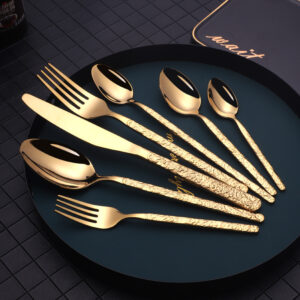 Embossed Textured Handle Steak Knives – Western Style Stainless Steel Cutlery Set