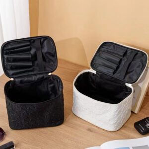 Umizolco Large Capacity Travel Makeup Bag – Black & White, Multi-Functional Cosmetic Organizer, Stain-Resistant Handheld Square Case - Image 5