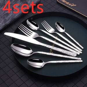 Embossed Textured Handle Steak Knives – Western Style Stainless Steel Cutlery Set - Image 3