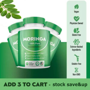 Moringa Capsules – Pura Moringa Leaf Supplement for Energy, Metabolism & Immune Support, 60ct Dietary Supplement