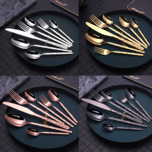 Embossed Textured Handle Steak Knives – Western Style Stainless Steel Cutlery Set - Image 5