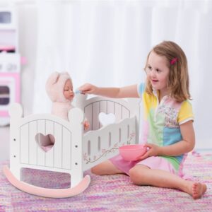 ROBOTIME Wooden Rocking Doll Cradle – Reversible Baby Doll Bed for Girls, Fits Dolls up to 18 Inches