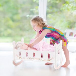 ROBOTIME Wooden Rocking Doll Cradle – Reversible Baby Doll Bed for Dolls up to 18 Inches - Image 5