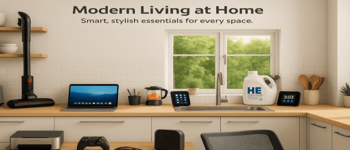 alt="Banner displaying electronics, kitchen appliances, and office supplies, representing a variety of multi-vendor store categories"