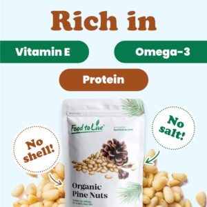 Organic raw pine nuts in a bowl – shelled, unsalted, Non-GMO pignolias, 1 lb bulk bag for pesto, salads, and baking