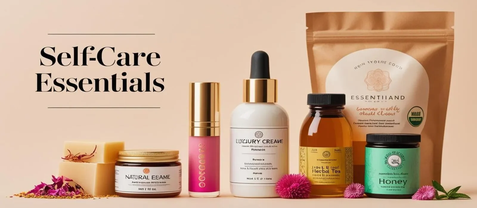 alt="Promotional banner showcasing beauty products and gourmet food items together, highlighting diverse multi-vendor categories"