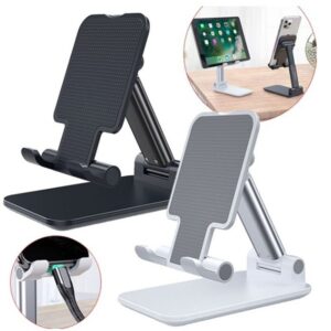 Adjustable Metal Desktop Tablet & Phone Holder Stand, Foldable Desk Mount for iPhone, iPad, and Mobile Devices