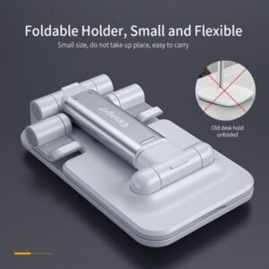 Adjustable Metal Desktop Tablet & Phone Holder Stand, Foldable Desk Mount for iPhone, iPad, and Mobile Devices - Image 4