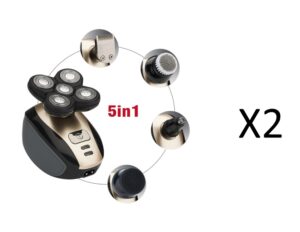 5-in-1 Electric Shaver for Men – Rechargeable Bald Head Razor with Beard, Nose & Face Trimmer