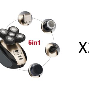 5-in-1 Electric Shaver for Men – Rechargeable Bald Head Razor with Beard, Nose & Face Trimmer