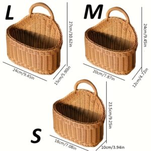 3-Piece Rattan-Style Wall Storage Baskets – Plastic Woven Hanging Organizers for Kitchen & Home - Image 3