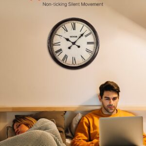 20-Inch Roman Numeral Wall Clock – Silent Battery-Operated Round Decorative Clock, Brown - Image 3