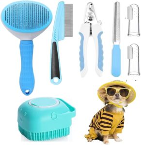 7-Piece Pet Grooming Kit – Self-Cleaning Shedding Brush with Nail Clipper & Bath Accessories