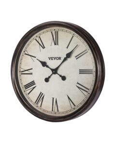 20-Inch Roman Numeral Wall Clock – Silent Battery-Operated Round Decorative Clock, Brown