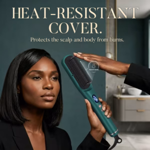 Prizm Steam Hair Straightener Brush, Dual Voltage & 4 Adjustable Temperatures, LCD Display with Ion Technology for Silky Straight Hair, Dark Green - Image 3