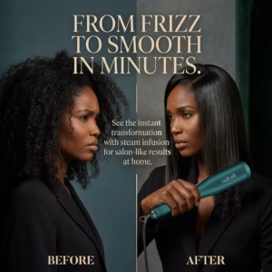 Prizm Steam Hair Straightener Brush, Dual Voltage & 4 Adjustable Temperatures, LCD Display with Ion Technology for Silky Straight Hair, Dark Green - Image 4