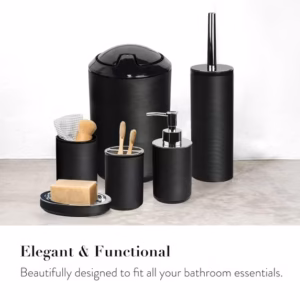 CERBIOR Bathroom Accessories Set 6 Pcs Bathroom Set Ensemble Complete Soap Dispenser Toothbrush Holder Tumbler Soap Dish Toilet Cleaning Brush Trash Can, Thread Black - Image 3